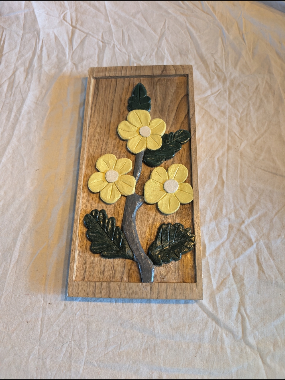 2/30$ Vintage Yellow Floral Wood Wall Plaque